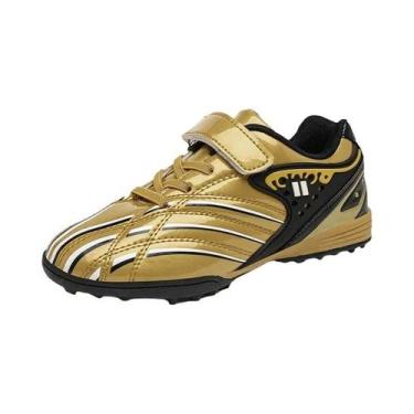 Imagem de Chuteiras Infantis Douradas Antiderrapantes Para Gramado, Tênis Esport