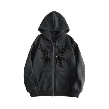 Imagem de Moletom Masculino De Inverno Com Estampa Gótica, Capuz E Zíper, 100% A