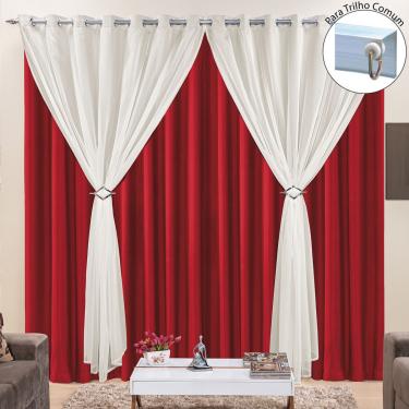 Imagem de Cortina Jéssica 4,00m x 2,80m Tecido Microfibra com Voal Exclusiva Para Trilho Comum - Bege