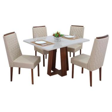 Imagem de Mesa de Jantar Diana Retangular Madeira 4 Cadeiras C/ Apliques - Móvei