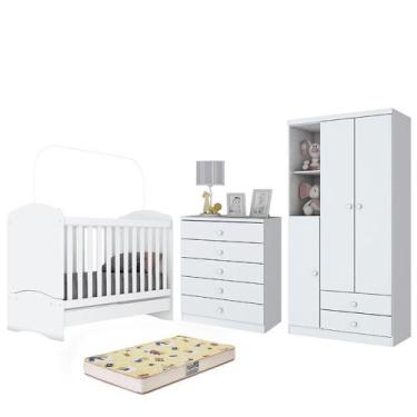Imagem de Dormitório Bala de Menta com Guarda Roupa, Cômoda, Berço Branco Brilho