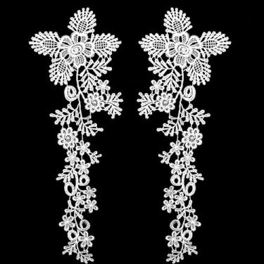 Imagem de Remendos de apliques de renda floral bordados enfeites de flores remendo de costura para roupas faça você mesmo vestido de casamento decoração 2 peças (estilo 1)