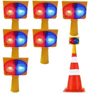 Imagem de Sinalizador Solar Kit 6 Duas Cores Cone Estrada Pisca Alerta Transito Iluminaçao Acidente