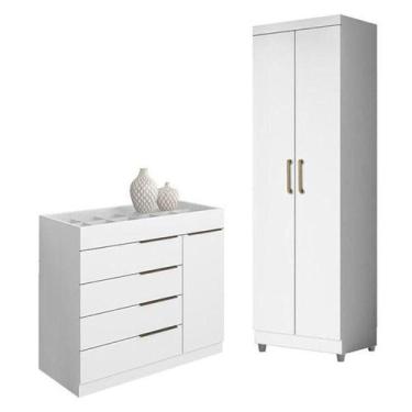 Imagem de Cômoda Sapateira Sevilha 2004147 E Armário Multiuso 2000191 Branco Tx 