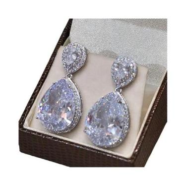 Imagem de Brincos Femininos Pendentes Grandes Com Zircônia Cúbica Em Formato De 