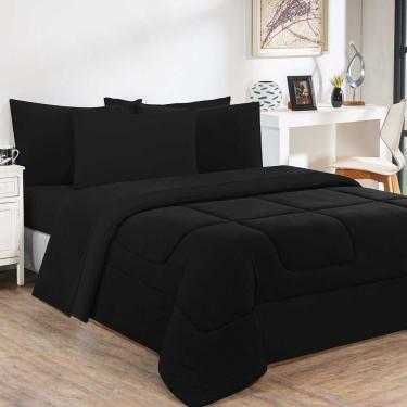 Imagem de Kit Edredom Malha 100% Algodão Gran Moratta 3 Peças Casal - Preto/preto