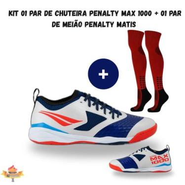 Imagem de Kit 01 Chuteira Futsal Penalty Max 1000 Ecoknit CBFS + 01 Meião Penalt