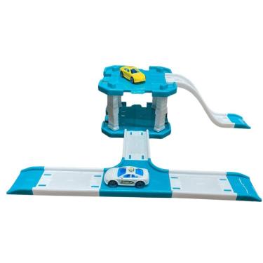 Imagem de Pista de Corrida com Carrinhos Estacionamento Azul com 2 Carrinhos e Acessórios DDG Plásticos