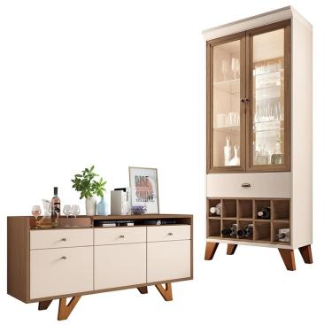 Imagem de Conjunto Cristaleira Adega e Buffet Aparador Ópera Sollare G26 2 Portas 2 Prateleiras MDP MDF 76cm Off White Gran Belo
