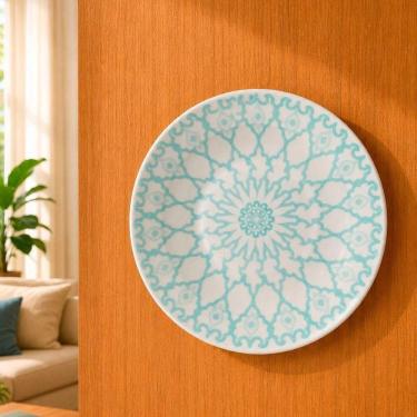 Imagem de Pires Decorativo de Parede Cerâmica Branco com Suporte Mandala