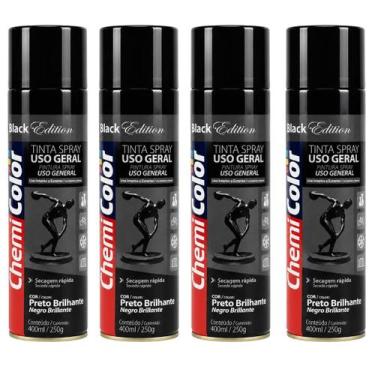 Imagem de Kit 4 Tintas Lata Preto Brilhante 400ml Alta Cobertura - DEPECIL