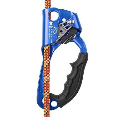 Imagem de Equipamento de escalada SZCQ SRT com luz de socorro de liga de liga de liga de rocha ergonômica engrenagem de Rappelling manuseada em engrenagem de cortador de árvore de asender direito (azul, mão direita)