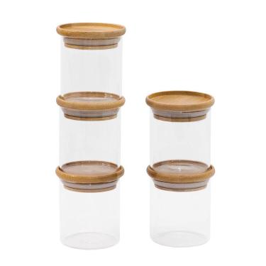 Imagem de Potes De Vidro P/ Mantimentos C/ Tampa Bambu 200ml - 5 Pçs