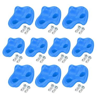 Imagem de 10pcs pl¨¢stico escalada det¨¦m conjunto, DIY ¨¢rvore escalada det¨¦m para crian?as e adultos alpinista, crian?as interior e exterior jogo conjunto uso, inclui parafusos de montagem.(blue), suportes