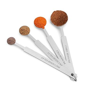 Imagem de Conjunto de colheres de medida de alça longa ONEKOO, colher de metal de aço inoxidável premium, colher de chá e colher de café, para medições precisas de líquidos ou ingredientes secos, para assar na cozinha