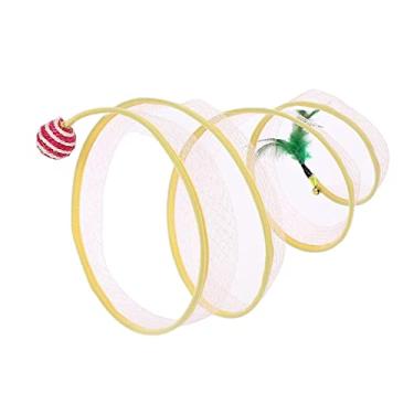 Imagem de Fenteer Túnel de gato brinquedo dobrável para animais de estimação com brinquedo de penas pequenos animais barraca de brinquedo portátil para coelhos gatinho coelhinho suprimentos para animais de estimação casa, redondo de sisal