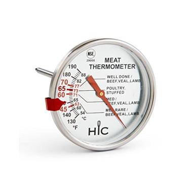 Imagem de HIC Kitchen Termometro HIC para grelha de peru para carne assada, seguro para forno, rosto grande de facil leitura de 8 cm, haste e caixa de aco inoxidavel