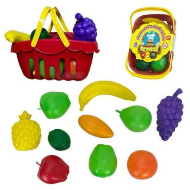 Imagem de Cesta De Frutas Vermelha Frutinhas Plástico Brinquedo Infantil Cestinh