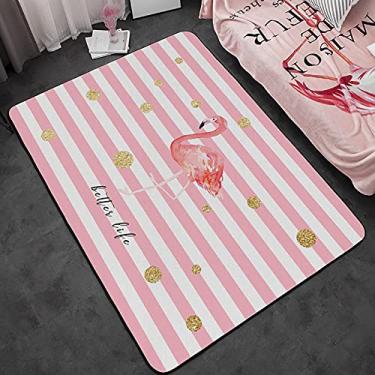 Imagem de Tapete geométrico de certificação de segurança antiderrapante rosa listrado flamingo tapete para decoração de quarto de crianças preto branco pontos capacho antiderrapante tapetes internos para quarto, sala de estar, cozinha, berçário