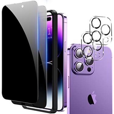 Imagem de [Pacote com 2 + 2] Protetor de tela para iPhone 14 Pro Max com protetor de lente de câmera, tela de privacidade Fotbor iPhone 14 Pro Max com kit de , película de vidro temperado privada antiespião de 16 cm