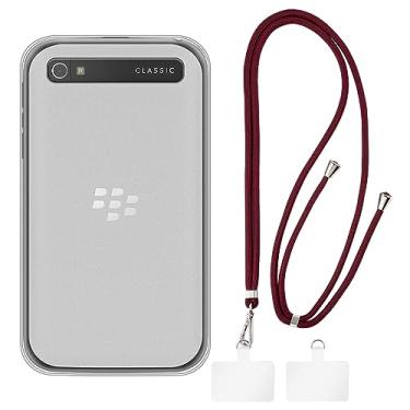 Imagem de Shantime BlackBerry Capa clássica + cordões universais para celular, pescoço/alça macia de silicone TPU capa amortecedora para BlackBerry Q20 (3,5 polegadas)
