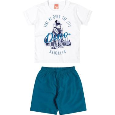 Imagem de Conjunto Infantil Elian Camiseta Manga Curta e Bermuda - Em Algodão e Poliéster - Branco e Verde