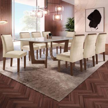 Imagem de Mesa de Jantar 8 Lugares Nápoles/Luísa com Vidro Chocolate/Off White/Bege - Cel Móveis