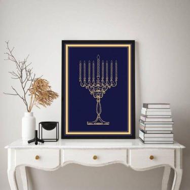 Imagem de Quadro Judaico Menorah 24x18cm - Vidro e Madeira Preta