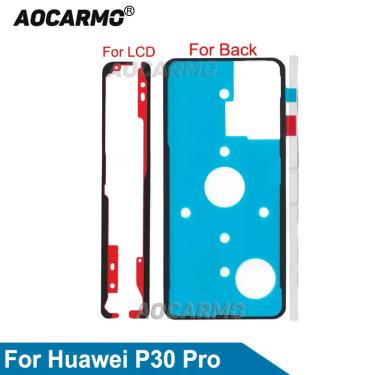 Imagem de Aocarmo para huawei p30 pro p30p frente display lcd adesivo de volta moldura da bateria capa adesiva