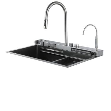 Imagem de Torneira de cozinha de latão multifuncional de luxo com display digital inteligente e design integrado frio e amp; torneira de pia de controle duplo quente, torneira e pia