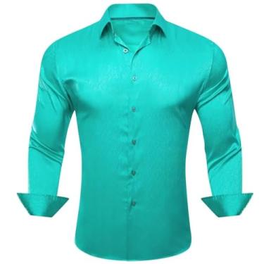Imagem de Camisas masculinas de seda de designer de cetim roxo liso liso manga longa slim blusa masculina casual formal respirável, 0670, XXG