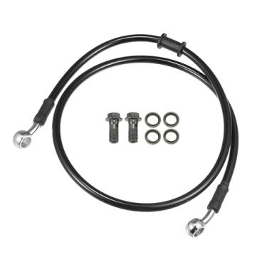 Imagem de Motoforti Mangueira de freio universal para motocicleta, quadriciclo, motocross, trançada, linha de freio hidráulico, oleoduto, 90 cm, durável, metal, tom preto prateado, 1 conjunto