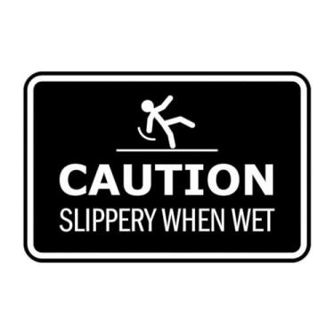 Imagem de Signs ByLITA Cuidado emoldurado clássico: Slippery When Wet Door or Wall Sign Easy Installation | Saúde e segurança | Placa de construção e aviso (preto) - Pequeno