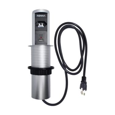 Imagem de Torre de Tomada Automatica Com Carregamento Wireless no topo e 1 entrada de 3 Pinos 1 Porta USB Tipo C e 1 Porta USB Tipo A Prata Renna