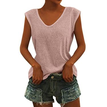 Imagem de Camisetas femininas de manga cavada, gola V, regata de verão, casuais, básicas, camisetas soltas, M-GGG, rosa, GG