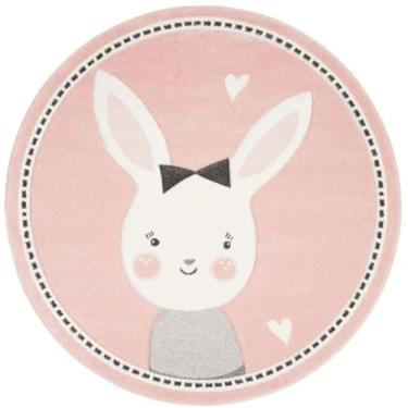 Imagem de Tapete Decorativo Infantil Redondo Rosa 1m Coelhinha Para Menina Criança Tapete Tufting Antiderrapante Diversos Ambientes Antiácaro Super Macio Felpa Baixa