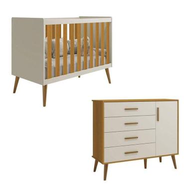 Imagem de Berço Americano E Cômoda Infantil Com Porta Isis Areia Acetinado Savana - Reller