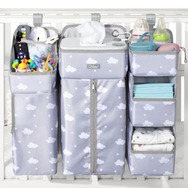 Imagem de Orzbow Organizador de fraldas para pendurar GG para itens essenciais para bebês, empilhador de fraldas removível 3 em 1, organizador de trocadores para berço, parque, parede, vários compartimentos, duas formas de pendurar, nuvem cinza