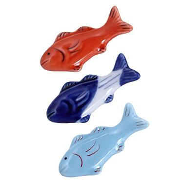 Imagem de 3 peças de suporte de pauzinhos de cerâmica de peixe, criativo fofo em forma de pauzinho, colher de descanso, garfo, faca, suporte de louça para decoração de mesa de cozinha em casa