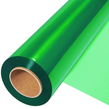 Imagem de JOYIT Rolo de papel de celofane verde (200 pés de comprimento x 44,5 cm de largura) - Papel de embrulho de celofane verde transparente de 2,5 mm de espessura, envoltório de celofane colorido para