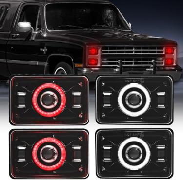 Imagem de DOXMALL Faróis de LED 4 x 6 aprovados pelo DOT com seta âmbar vermelho DRL compatível com Che-vrolet CK10 retangular 1986 H4656 H4651 H4642 H4652 Peterbilt 357 378 379 XR400 XR250 XR650 (halo