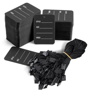 Imagem de Perco Etiquetas de papel pretas sem cordão de 32 x 48 mm com cordas de nylon preto para personalização e durabilidade elegantes - Kit de 1.000 etiquetas e cordas