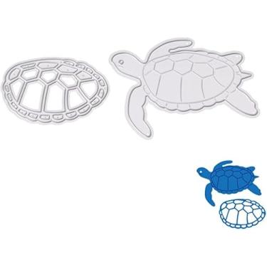 Imagem de Tartaruga marinha cortada para fazer cartões, matrizes de corte de metal de tartaruga marinha, parabéns, cortes, modelo de estênceis de gravação de feliz aniversário para decoração de scrap-booking,