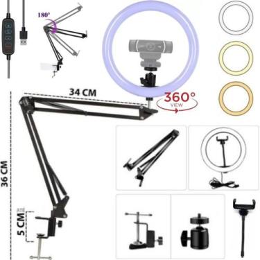 Imagem de Ring Light 26cm + Suporte Articulado Mesa Para Webcam Celular Smartpho