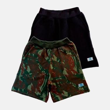 Imagem de Kit 2 Bermuda Short Moletom camuflado ou cinza Manabana Infantil 1,2 e