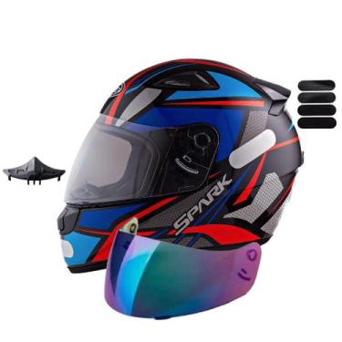 Imagem de Capacete Ebf Spark Spider Preto Azul Com Narigueira Mais Viseira Camal