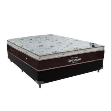 Imagem de Cama Box Casal Preto e Colchão Sleep King Molas Ensacadas Ortobom