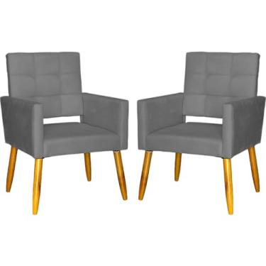 Imagem de Kit 2 Poltronas Decorativas Para Sala Isa Cadeiras Reforçadas Para Recepção Manicure Sala De Espera Escritório Consultório Pé Castanho - Clique & Decore (Cinza)