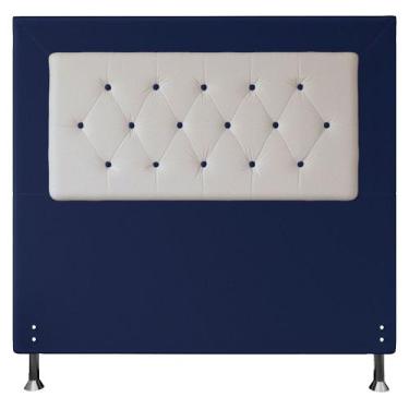 Imagem de Cabeceira Casal 1,40m Havana Suede Azul com material sintético Branco 