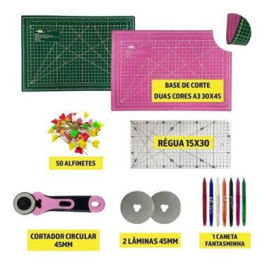 Imagem de Base Para Corte 45x30 Verde E Rosa Cortador 45 Régua Caneta - Artmak, 